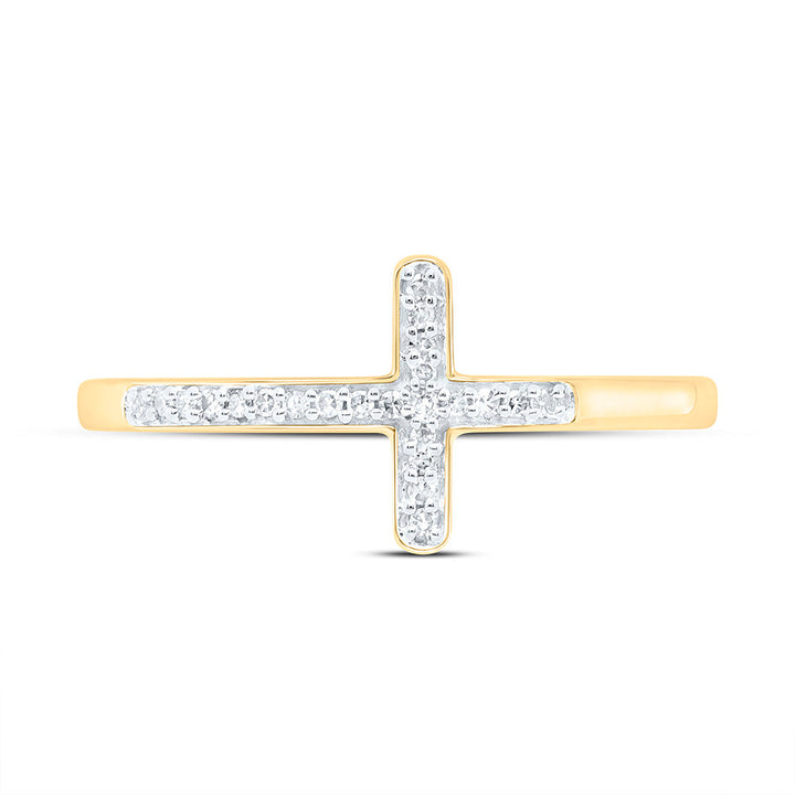 10kt Yellow Gold Womens Round Diamond Cross Religious Band Ring 1/20 Cttw 7 Daisy Joyeria