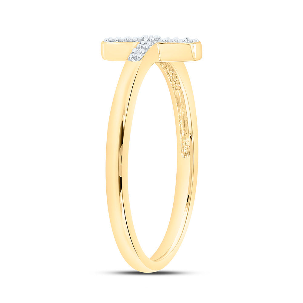 10kt Yellow Gold Womens Round Diamond Cross Religious Band Ring 1/20 Cttw 7 Daisy Joyeria