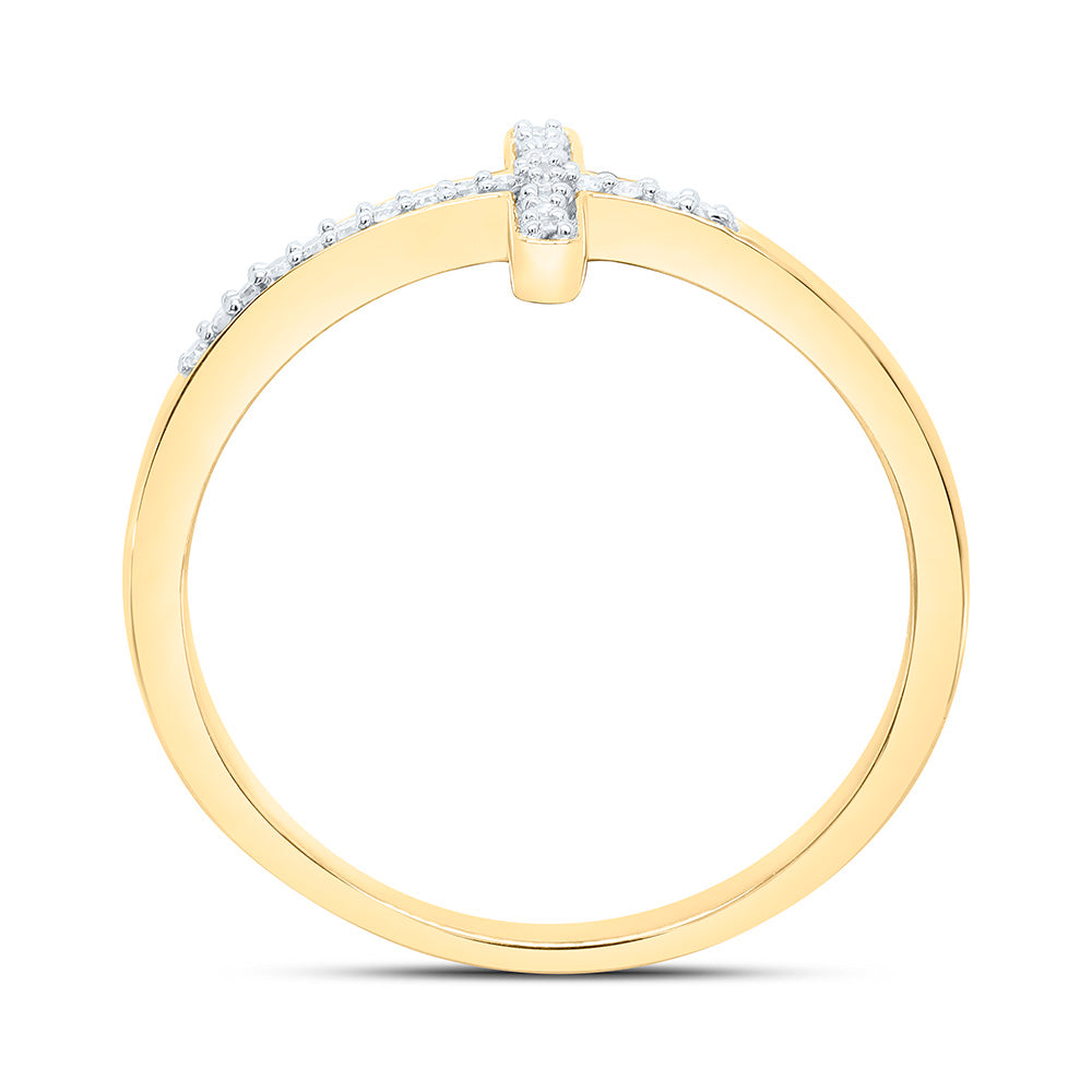 10kt Yellow Gold Womens Round Diamond Cross Religious Band Ring 1/20 Cttw 7 Daisy Joyeria