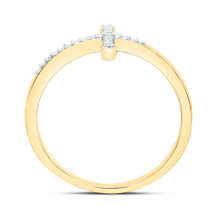 10kt Yellow Gold Womens Round Diamond Cross Religious Band Ring 1/20 Cttw 7 Daisy Joyeria