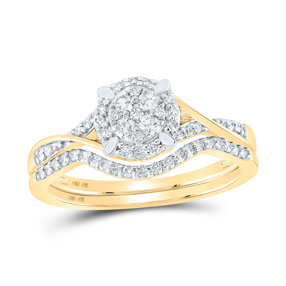 10kt Yellow Gold Womens Round Diamond Bridal Wedding Engagement Ring Band Set 3/8 Cttw 7 Daisy Joyeria