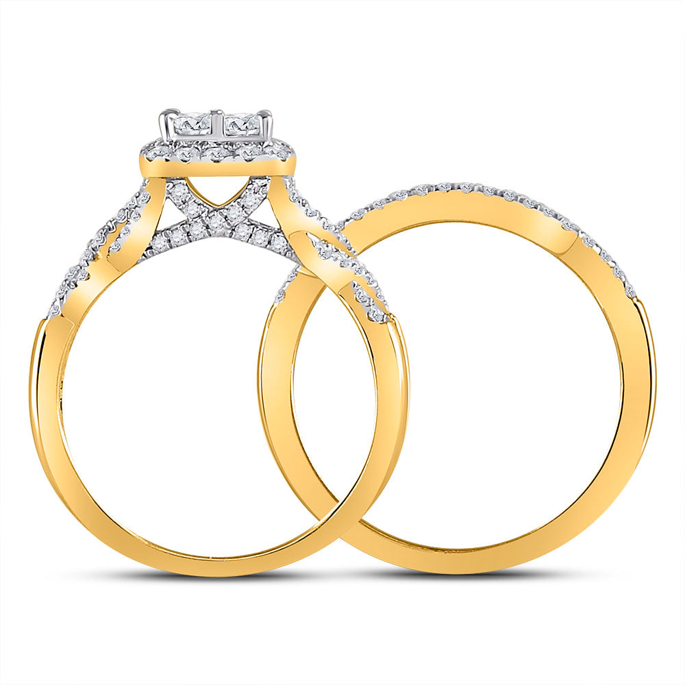 10kt Yellow Gold Womens Princess Diamond Bridal Wedding Engagement Ring Band Set 1.00 Cttw 7 Daisy Joyeria