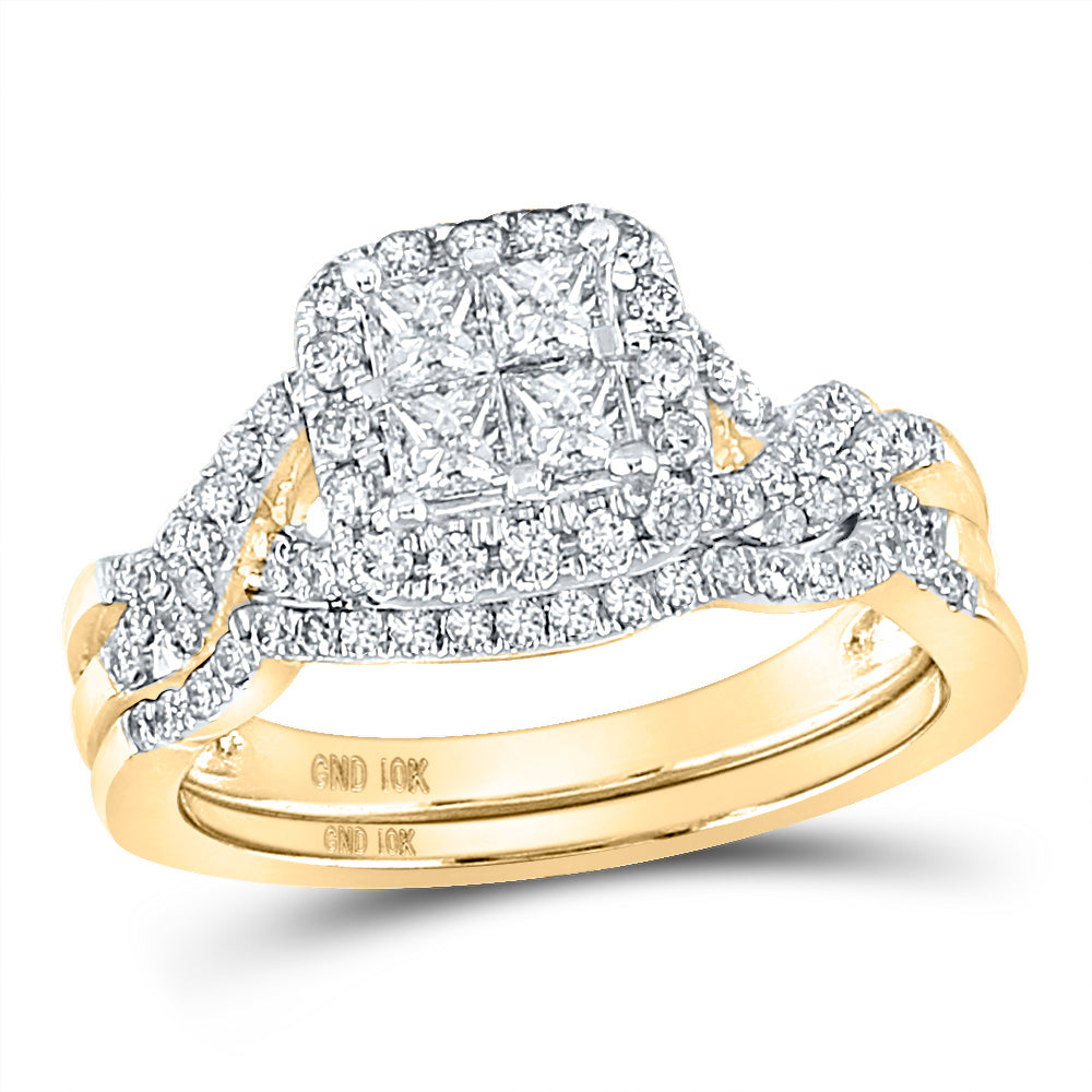 10kt Yellow Gold Womens Princess Diamond Bridal Wedding Engagement Ring Band Set 1.00 Cttw 7 Daisy Joyeria