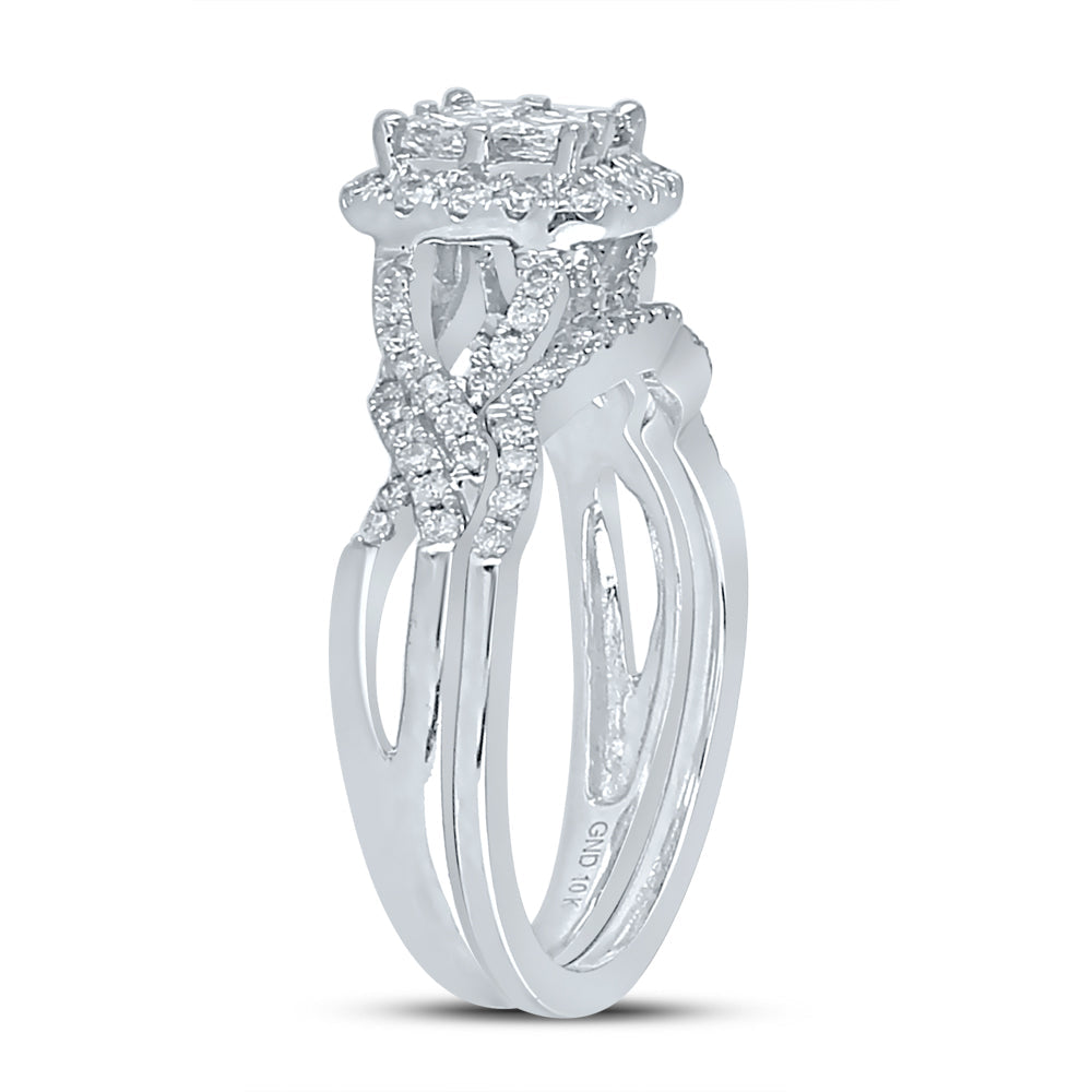 10kt White Gold Womens Princess Diamond Bridal Wedding Engagement Ring Band Set 1.00 Cttw 7 Daisy Joyeria