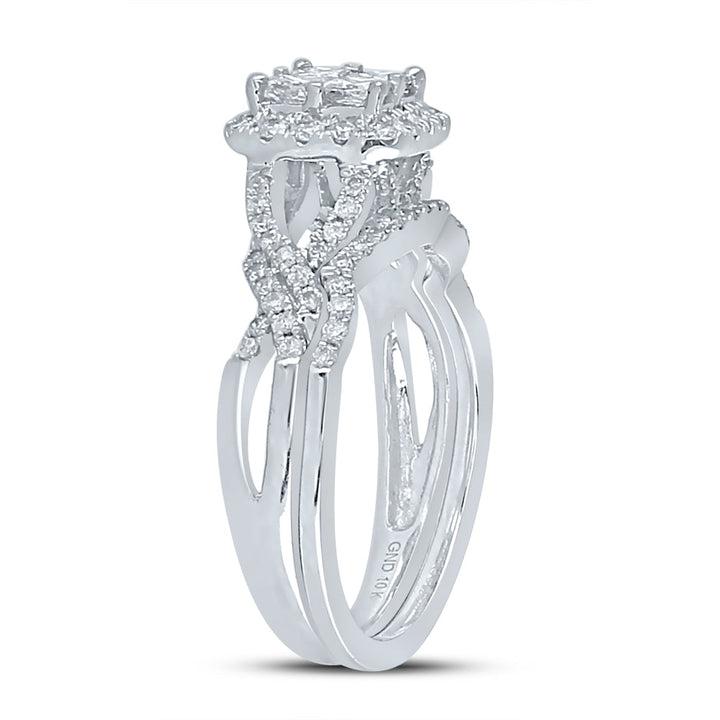 10kt White Gold Womens Princess Diamond Bridal Wedding Engagement Ring Band Set 1.00 Cttw 7 Daisy Joyeria