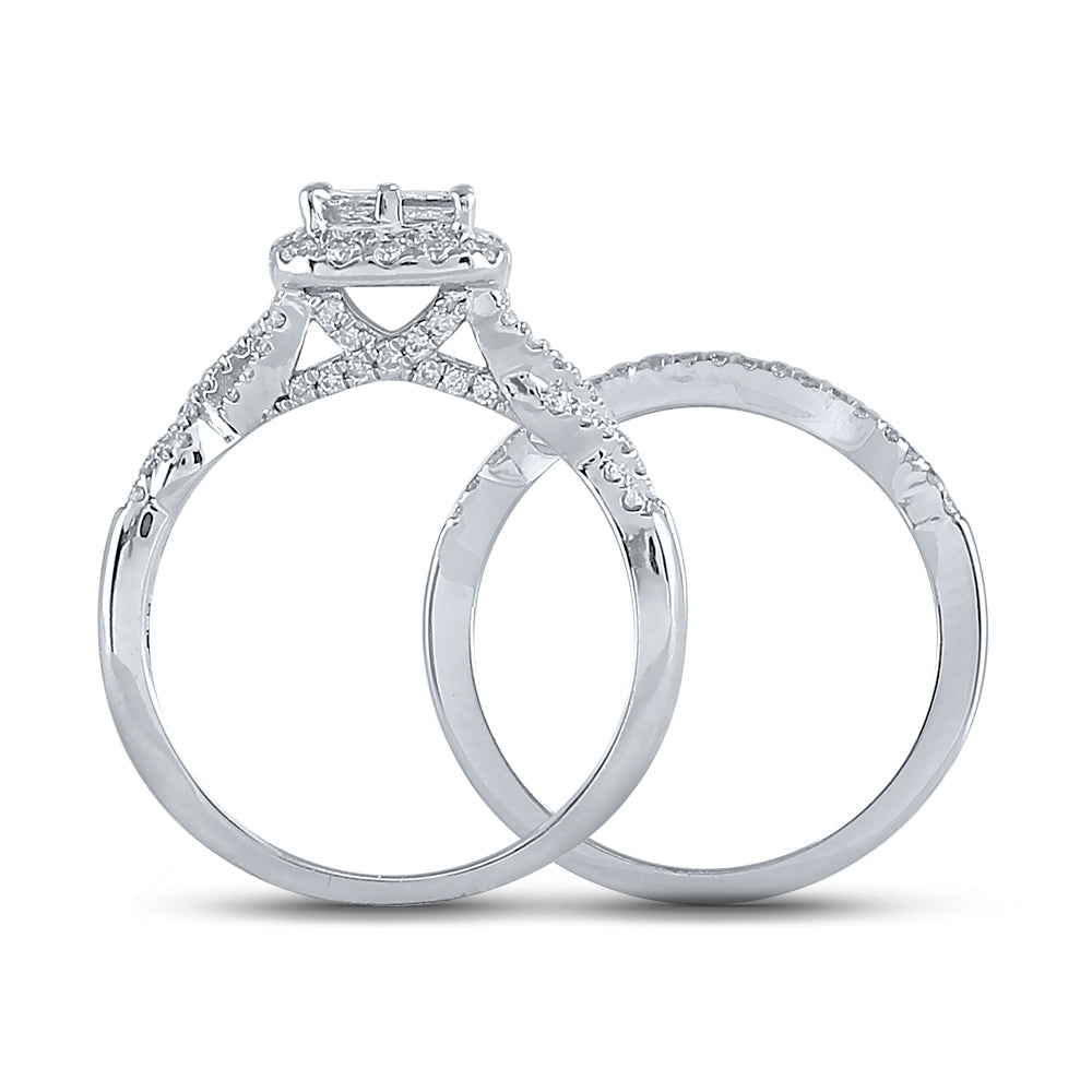 10kt White Gold Womens Princess Diamond Bridal Wedding Engagement Ring Band Set 1.00 Cttw 7 Daisy Joyeria