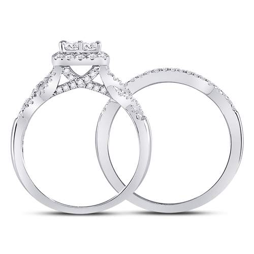 10kt White Gold Womens Princess Diamond Bridal Wedding Engagement Ring Band Set 1.00 Cttw 7 Daisy Joyeria