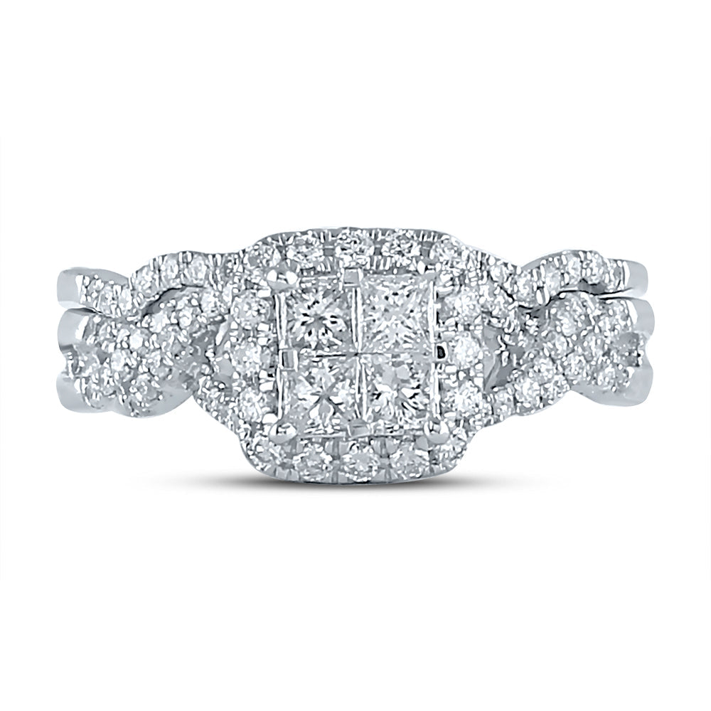 10kt White Gold Womens Princess Diamond Bridal Wedding Engagement Ring Band Set 1.00 Cttw 7 Daisy Joyeria