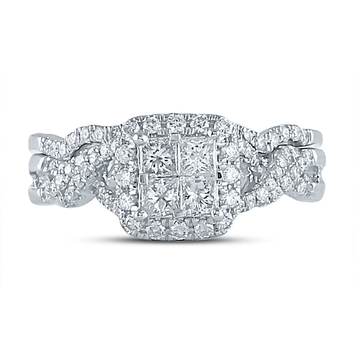 10kt White Gold Womens Princess Diamond Bridal Wedding Engagement Ring Band Set 1.00 Cttw 7 Daisy Joyeria
