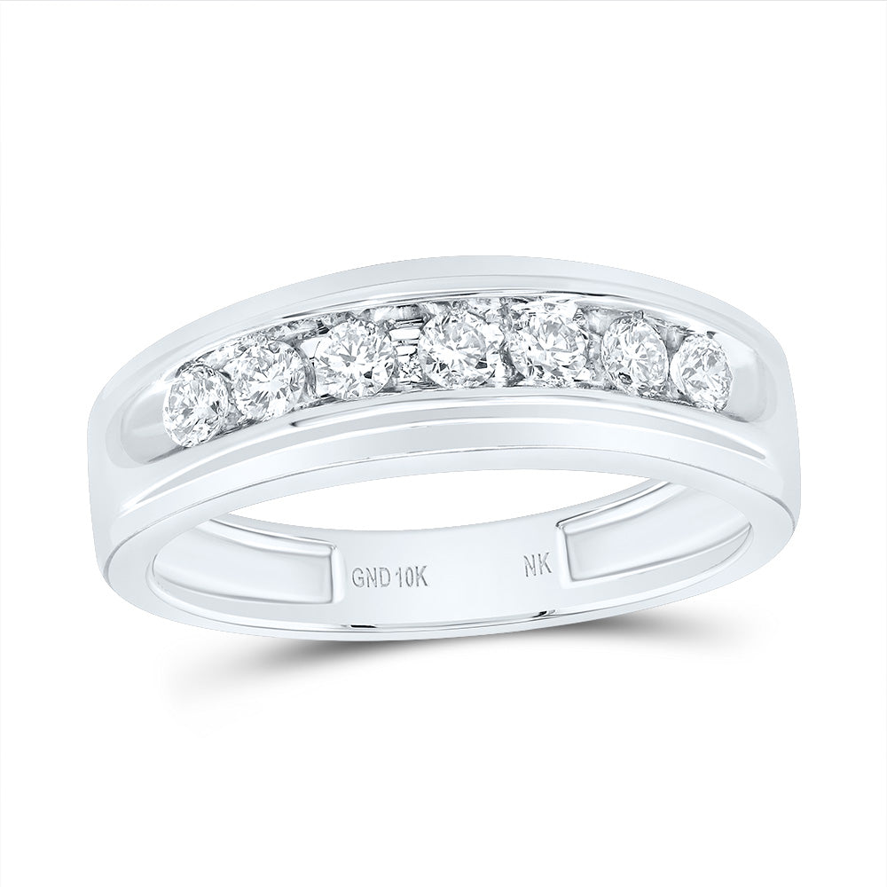 10kt White Gold Mens Round Diamond Wedding Band Ring 1/2 Cttw 10 Daisy Joyeria