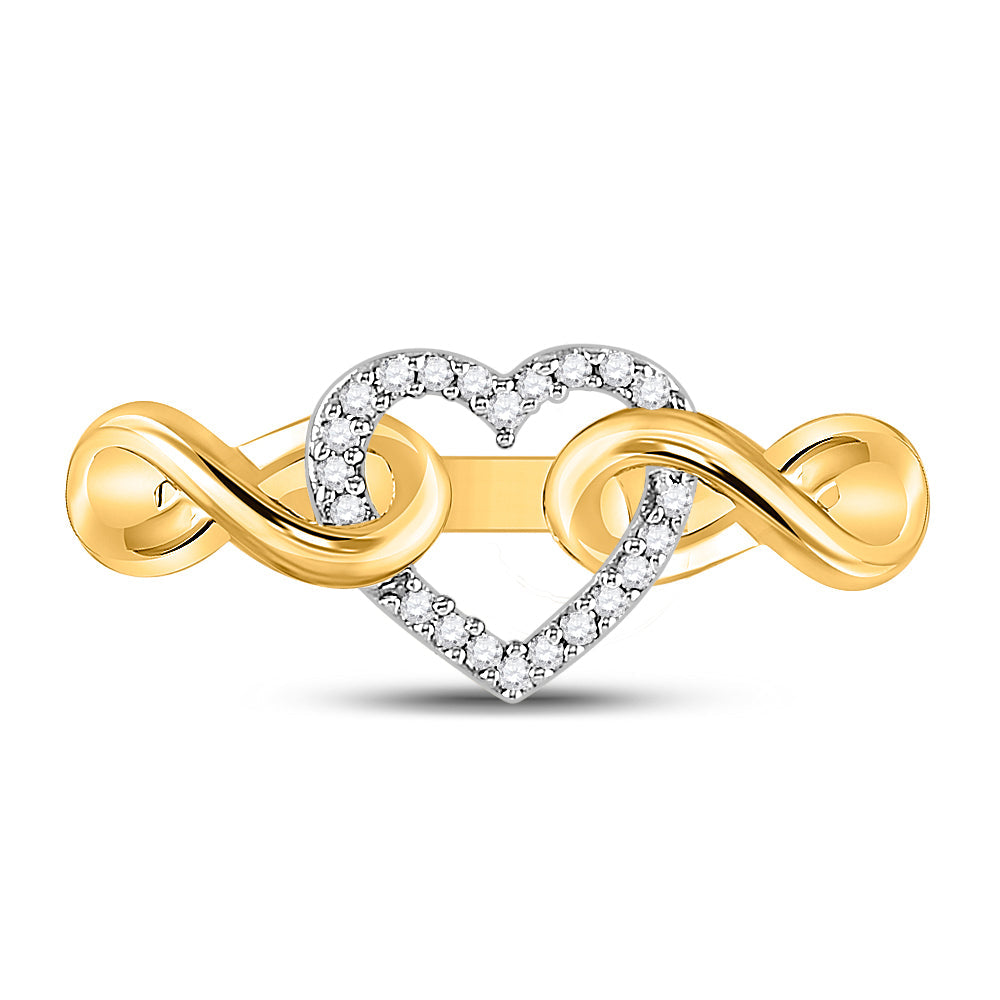 10kt Yellow Gold Womens Round Diamond Infinity Twist Heart Ring 1/10 Cttw 7 Daisy Joyeria