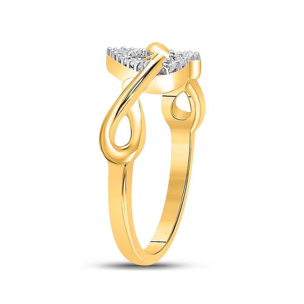 10kt Yellow Gold Womens Round Diamond Infinity Twist Heart Ring 1/10 Cttw 7 Daisy Joyeria