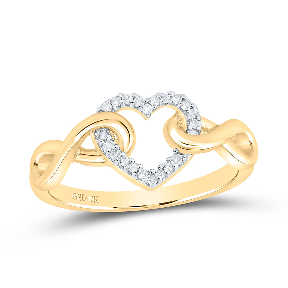 10kt Yellow Gold Womens Round Diamond Infinity Twist Heart Ring 1/10 Cttw 7 Daisy Joyeria