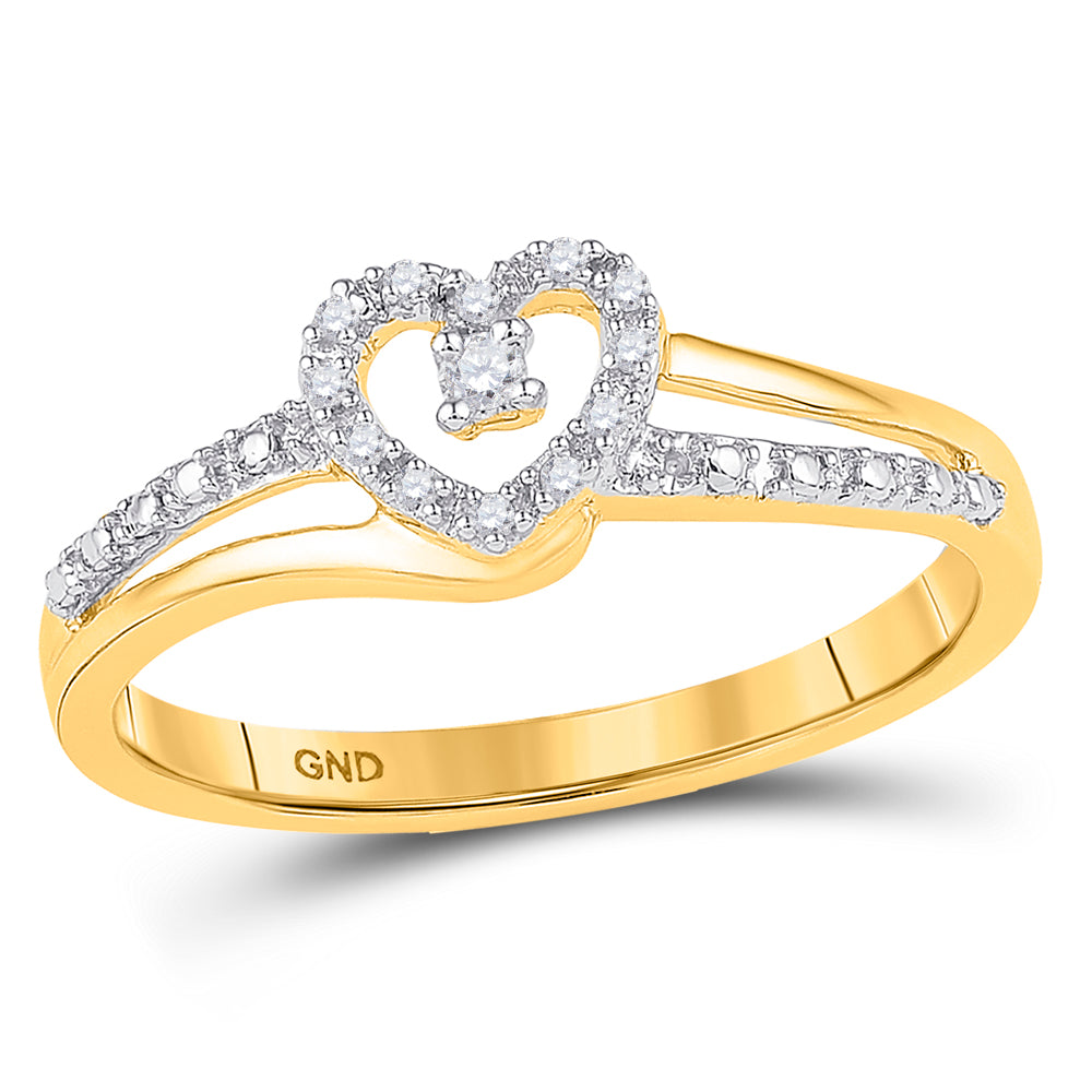 10kt Yellow Gold Womens Round Diamond Heart Promise Bridal Ring 1/20 Cttw 7 Daisy Joyeria