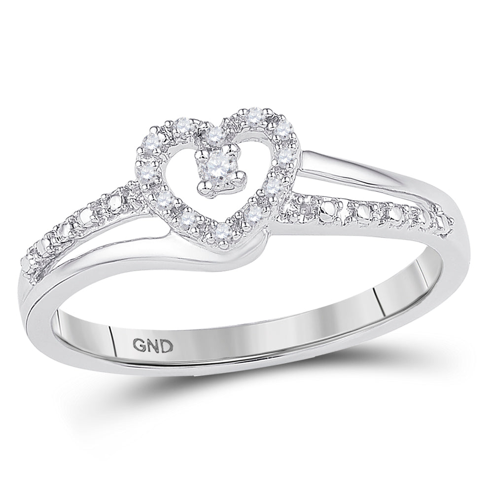 10kt White Gold Womens Round Diamond Heart Promise Bridal Ring 1/20 Cttw 7 Daisy Joyeria
