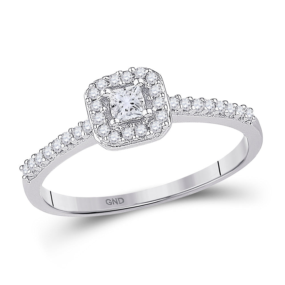 10kt White Gold Womens Princess Diamond Solitaire Square Halo Bridal Wedding Engagement Ring 1/4 Cttw 7 Daisy Joyeria