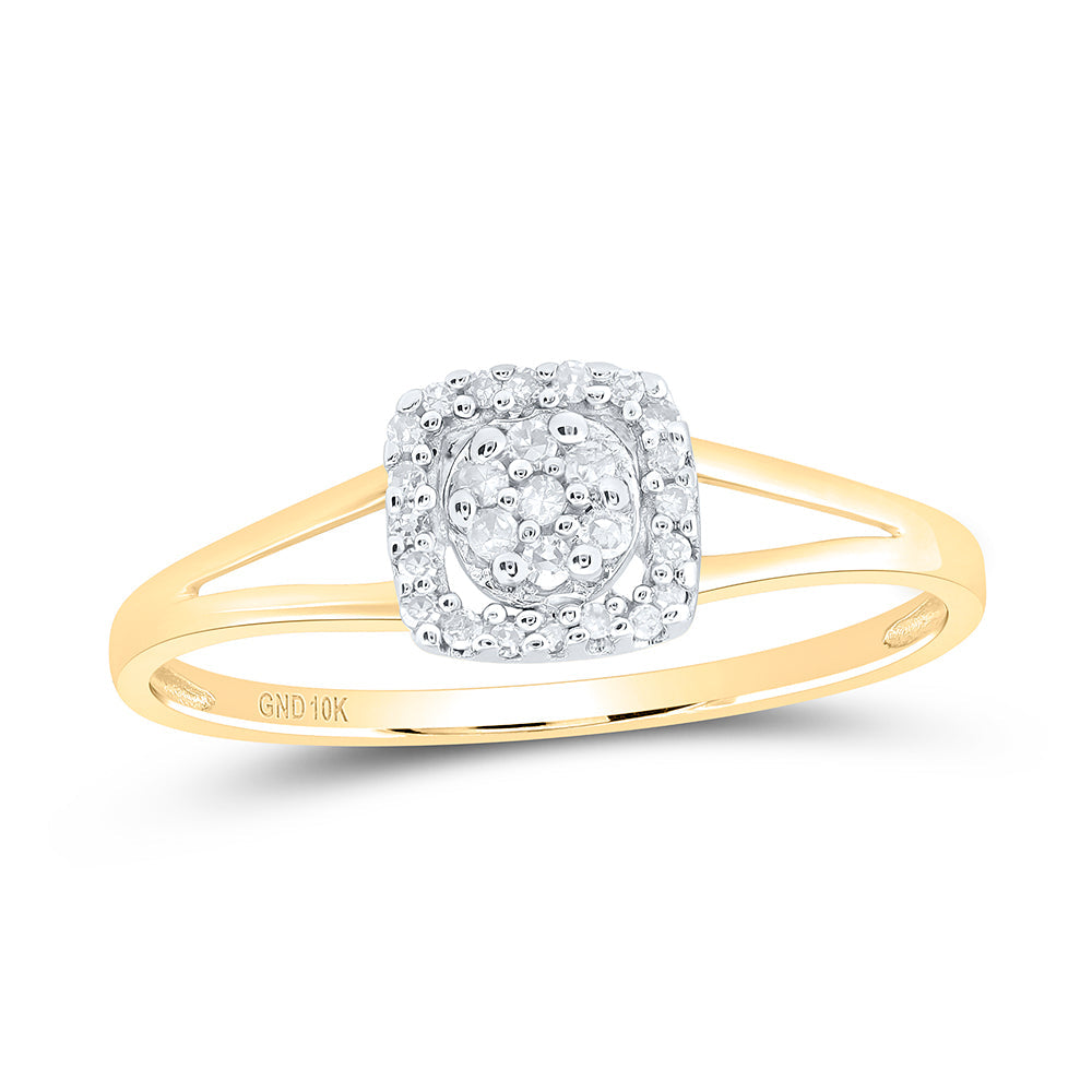 10kt Yellow Gold Womens Round Diamond Square Frame Cluster Ring 1/10 Cttw 7 Daisy Joyeria