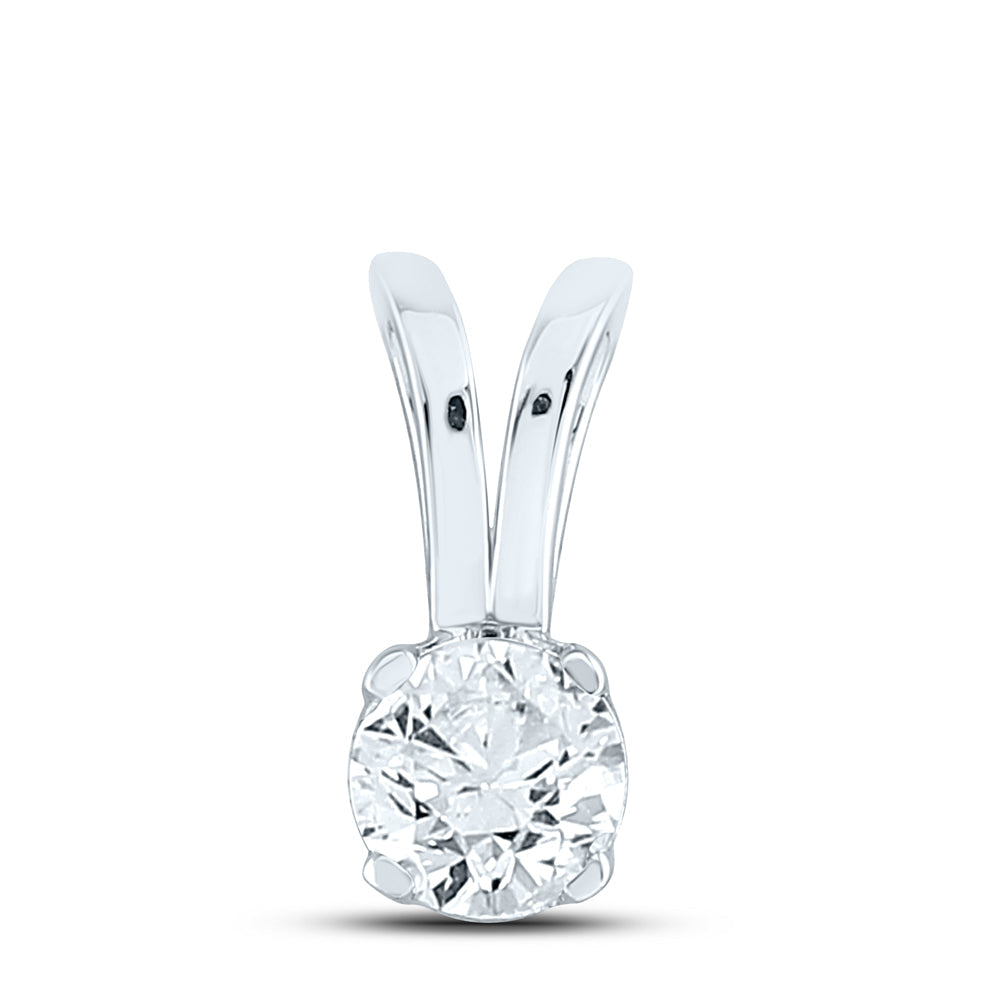 14kt White Gold Womens Round Diamond Solitaire Pendant 1/2 Cttw Daisy Joyeria