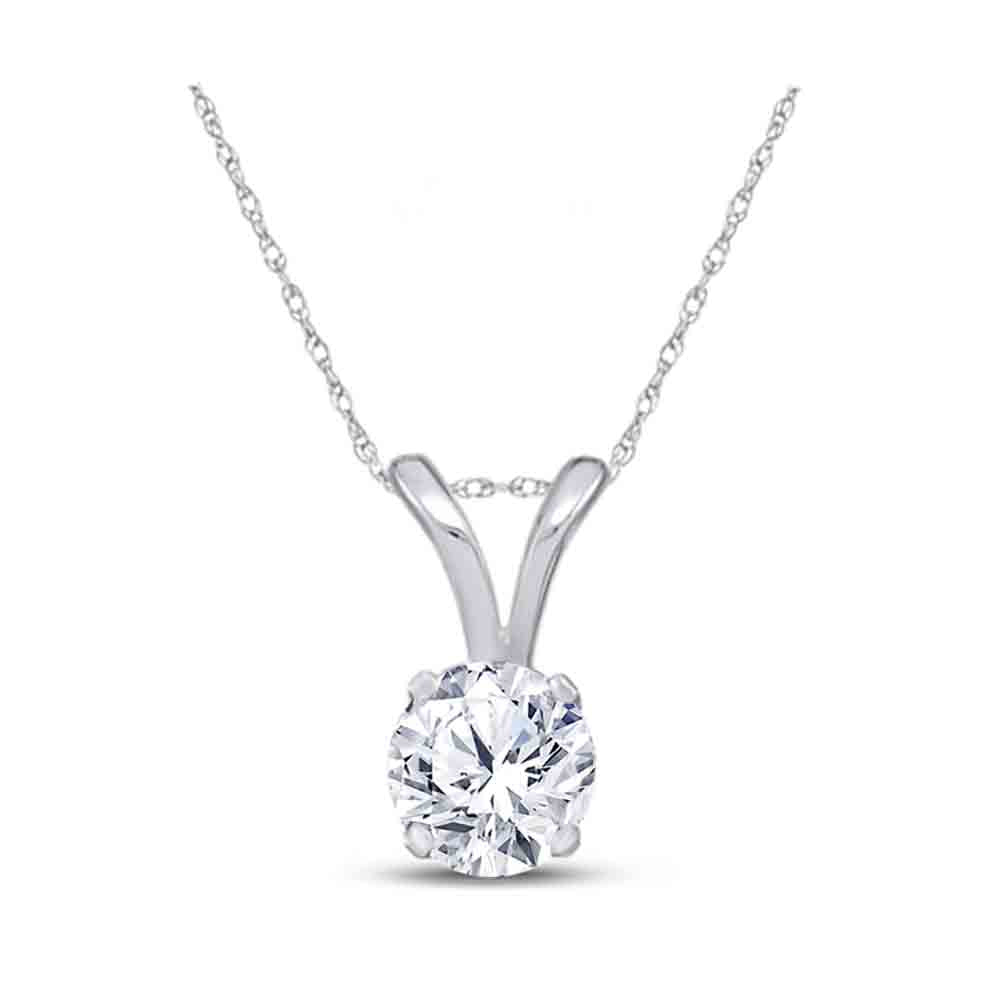 14kt White Gold Womens Round Diamond Solitaire Pendant 1/4 Cttw Daisy Joyeria