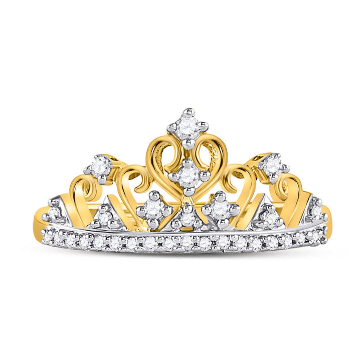 10kt Yellow Gold Womens Round Diamond Tiara Crown Band Ring 1/5 Cttw 7 Daisy Joyeria