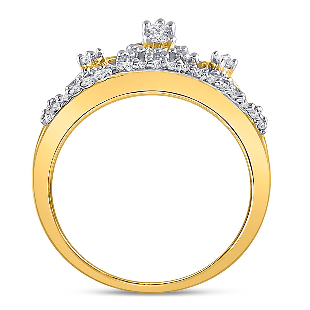 10kt Yellow Gold Womens Round Diamond Tiara Crown Band Ring 1/5 Cttw 7 Daisy Joyeria