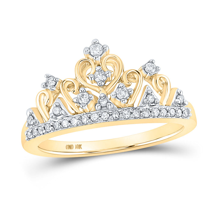 10kt Yellow Gold Womens Round Diamond Tiara Crown Band Ring 1/5 Cttw 7 Daisy Joyeria
