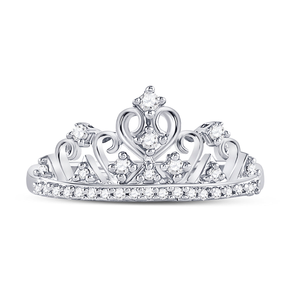 10k White Gold Round Diamond Womens Womens Crown Tiara Cocktail Band 1/5 Cttw 7 Daisy Joyeria