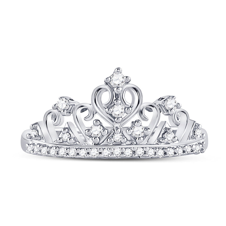 10k White Gold Round Diamond Womens Womens Crown Tiara Cocktail Band 1/5 Cttw 7 Daisy Joyeria