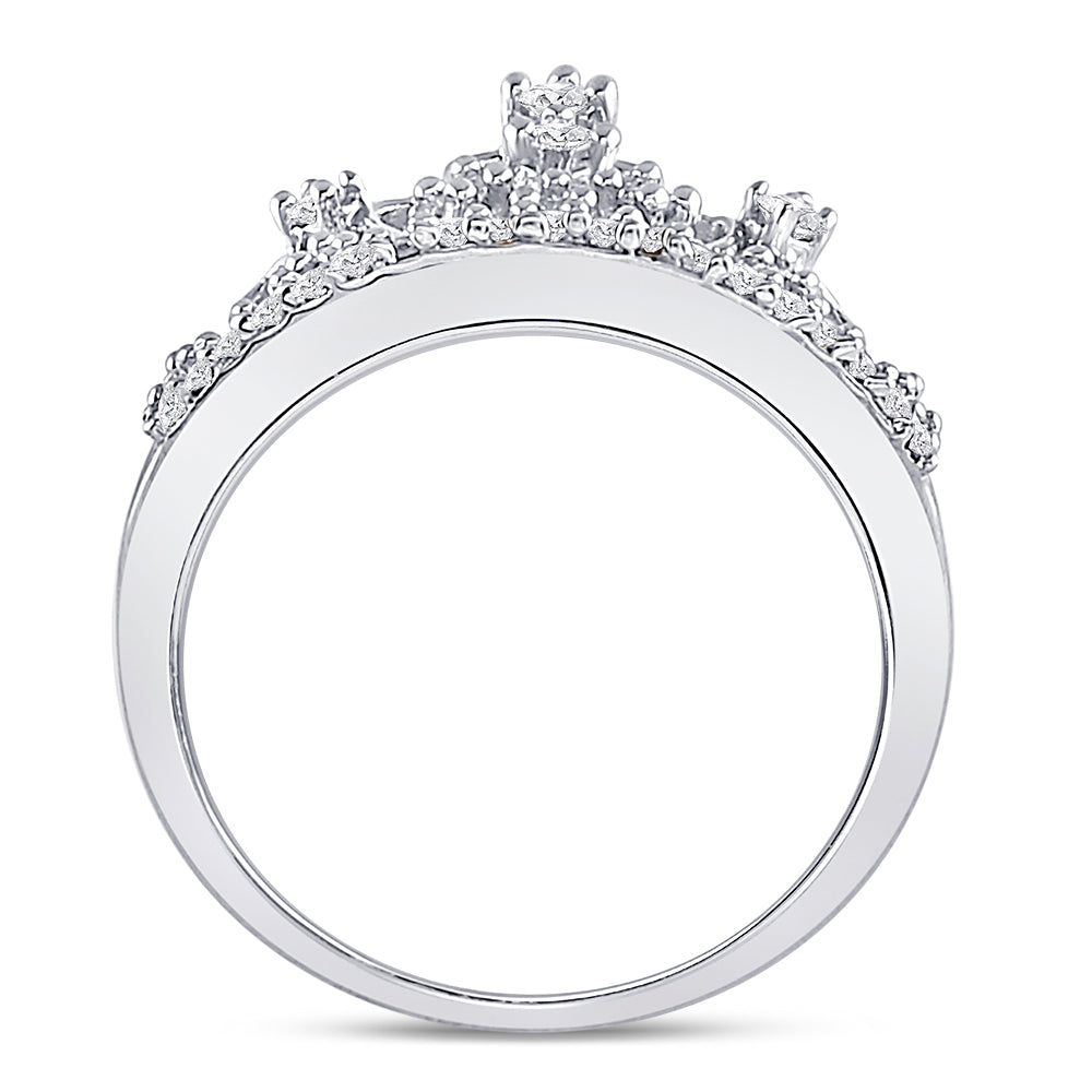 10k White Gold Round Diamond Womens Womens Crown Tiara Cocktail Band 1/5 Cttw 7 Daisy Joyeria