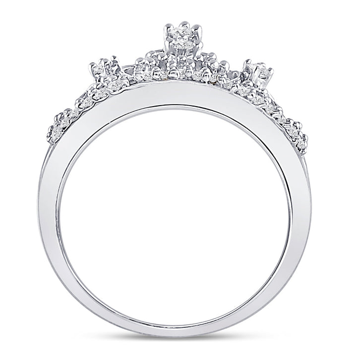 10k White Gold Round Diamond Womens Womens Crown Tiara Cocktail Band 1/5 Cttw 7 Daisy Joyeria
