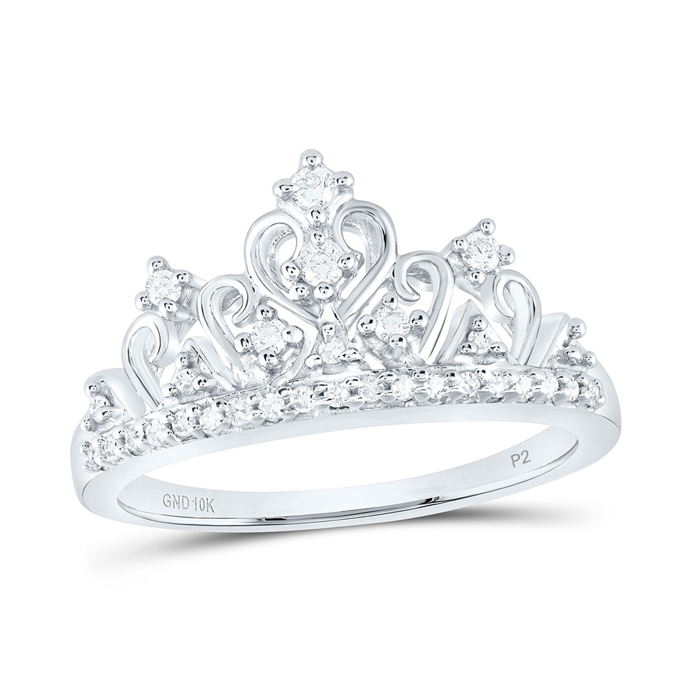 10k White Gold Round Diamond Womens Womens Crown Tiara Cocktail Band 1/5 Cttw 7 Daisy Joyeria
