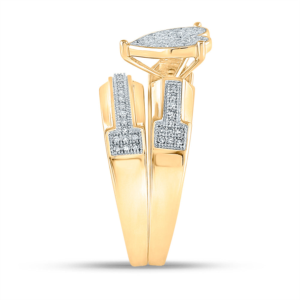 10kt Yellow Gold His & Hers Round Diamond Heart Cluster Matching Bridal Wedding Ring Band Set 1/2 Cttw 7 Daisy Joyeria