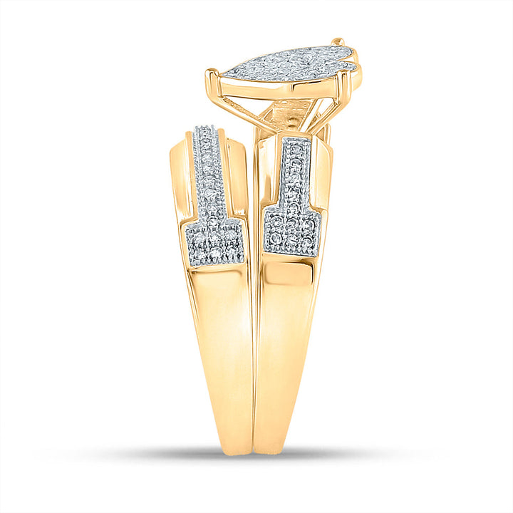 10kt Yellow Gold His & Hers Round Diamond Heart Cluster Matching Bridal Wedding Ring Band Set 1/2 Cttw 7 Daisy Joyeria