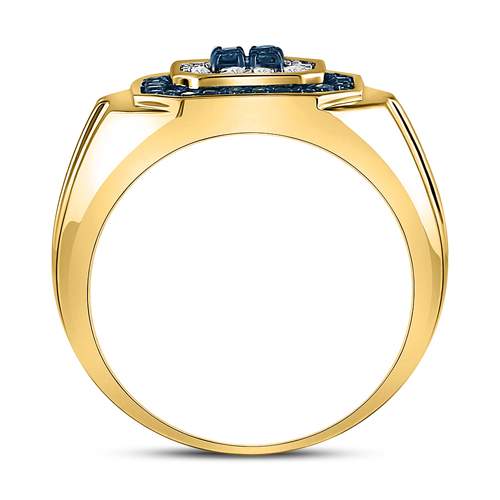 10kt Yellow Gold Mens Round Blue Color Enhanced Diamond Square Ring 5/8 Cttw 10 Daisy Joyeria