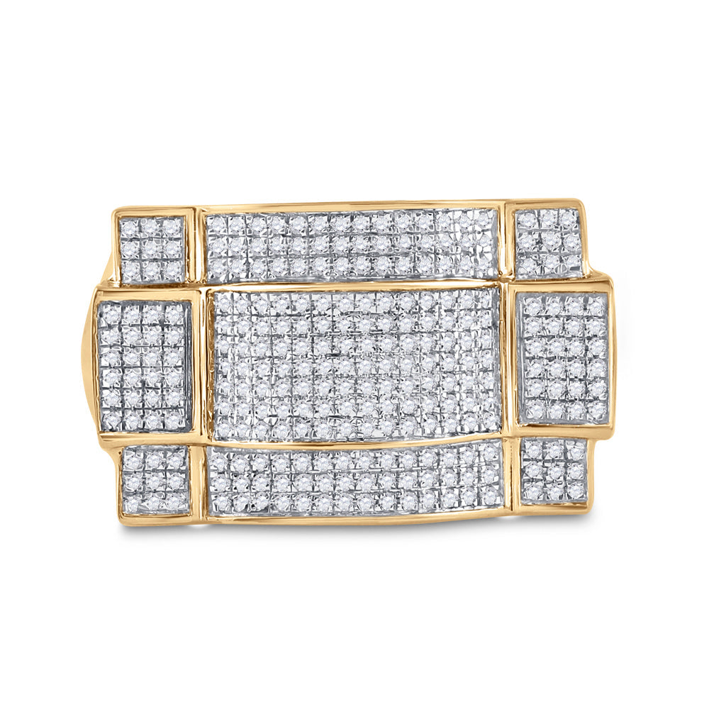 10kt Yellow Gold Mens Round Diamond Contoured Rectangle Cluster Ring 1/2 Cttw 10 Daisy Joyeria