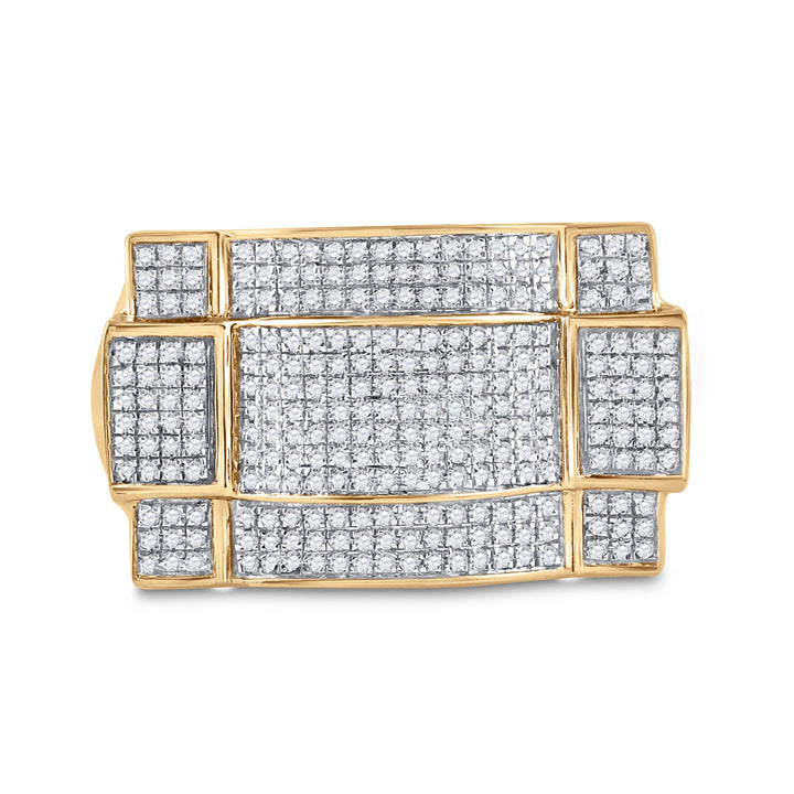 10kt Yellow Gold Mens Round Diamond Contoured Rectangle Cluster Ring 1/2 Cttw 10 Daisy Joyeria
