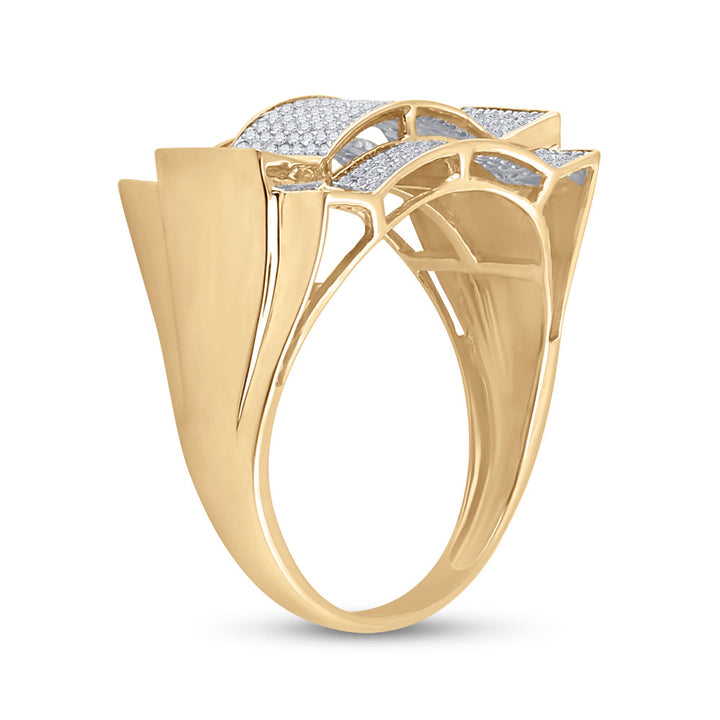 10kt Yellow Gold Mens Round Diamond Contoured Rectangle Cluster Ring 1/2 Cttw 10 Daisy Joyeria