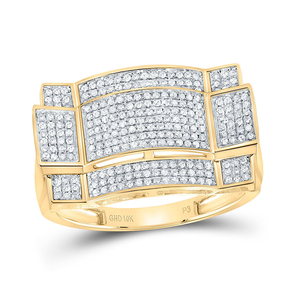 10kt Yellow Gold Mens Round Diamond Contoured Rectangle Cluster Ring 1/2 Cttw 10 Daisy Joyeria