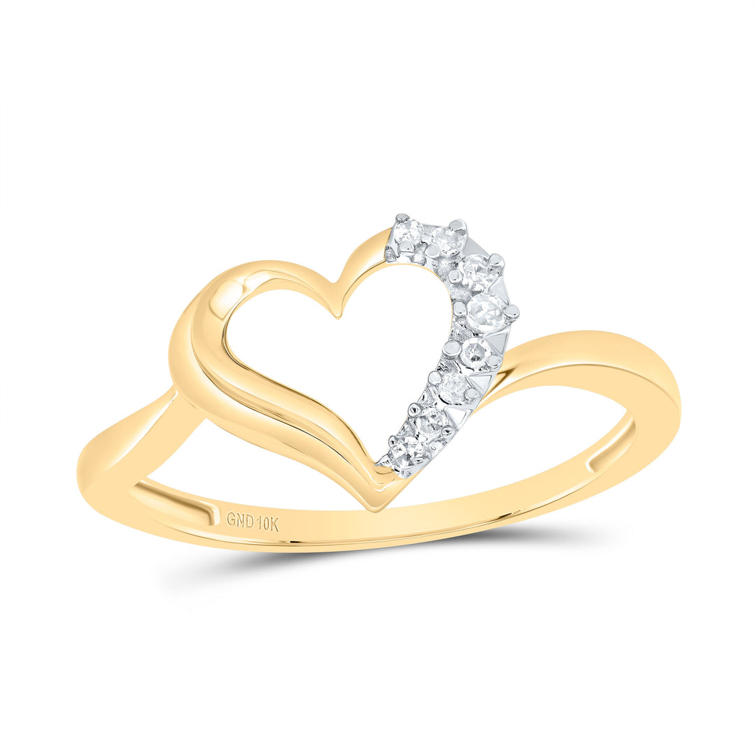 10kt Yellow Gold Womens Round Diamond Heart Ring 1/20 Cttw 7 Daisy Joyeria