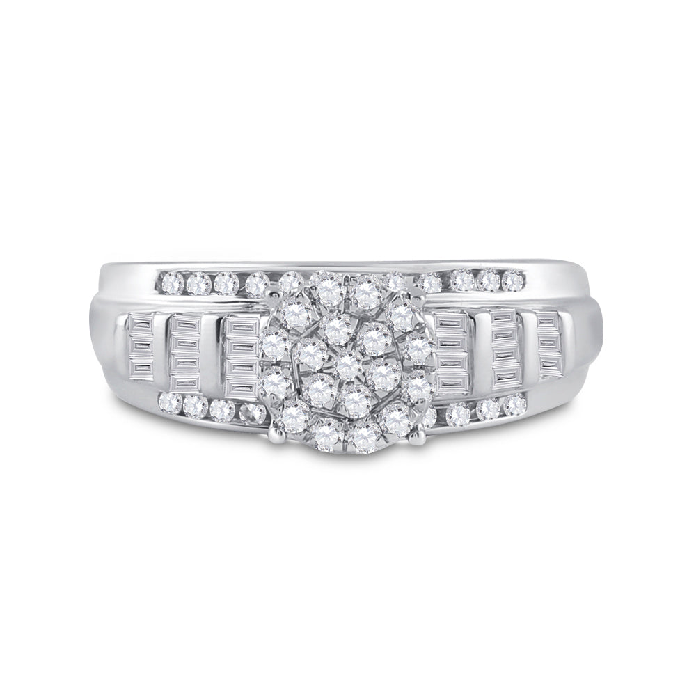 10kt White Gold Womens Round Diamond Cluster Bridal Wedding Engagement Ring 1/2 Cttw 7 Daisy Joyeria