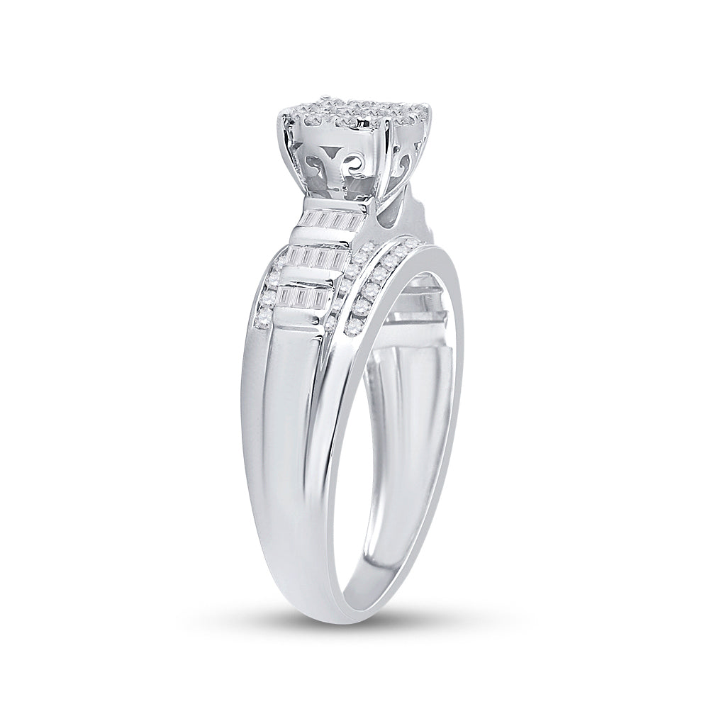 10kt White Gold Womens Round Diamond Cluster Bridal Wedding Engagement Ring 1/2 Cttw 7 Daisy Joyeria
