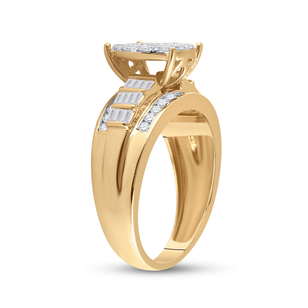 10kt Yellow Gold Womens Round Diamond Cindys Dream Cluster Bridal Wedding Engagement Ring 1.00 Cttw 7 Daisy Joyeria
