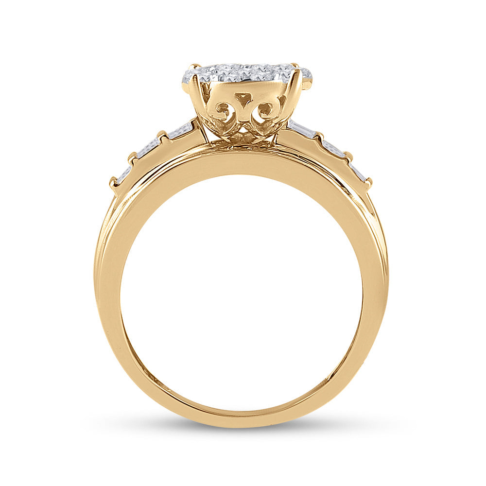 10kt Yellow Gold Womens Round Diamond Cindys Dream Cluster Bridal Wedding Engagement Ring 1.00 Cttw 7 Daisy Joyeria