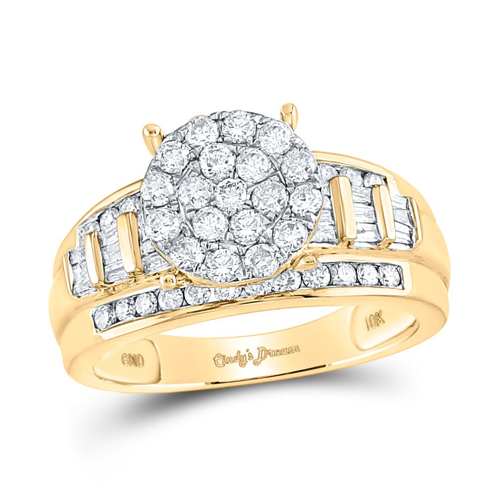 10kt Yellow Gold Womens Round Diamond Cindys Dream Cluster Bridal Wedding Engagement Ring 1.00 Cttw 7 Daisy Joyeria