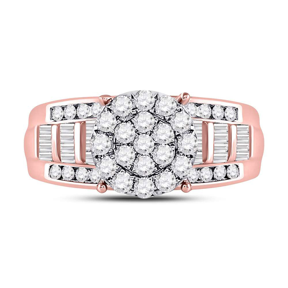 10kt Rose Gold Womens Round Diamond Cluster Bridal Wedding Engagement Ring 1.00 Cttw 7 Daisy Joyeria