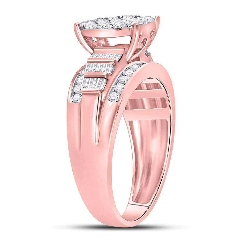 10kt Rose Gold Womens Round Diamond Cluster Bridal Wedding Engagement Ring 1.00 Cttw 7 Daisy Joyeria