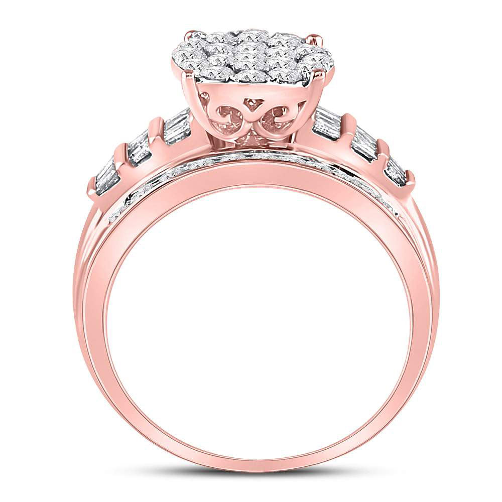 10kt Rose Gold Womens Round Diamond Cluster Bridal Wedding Engagement Ring 1.00 Cttw 7 Daisy Joyeria