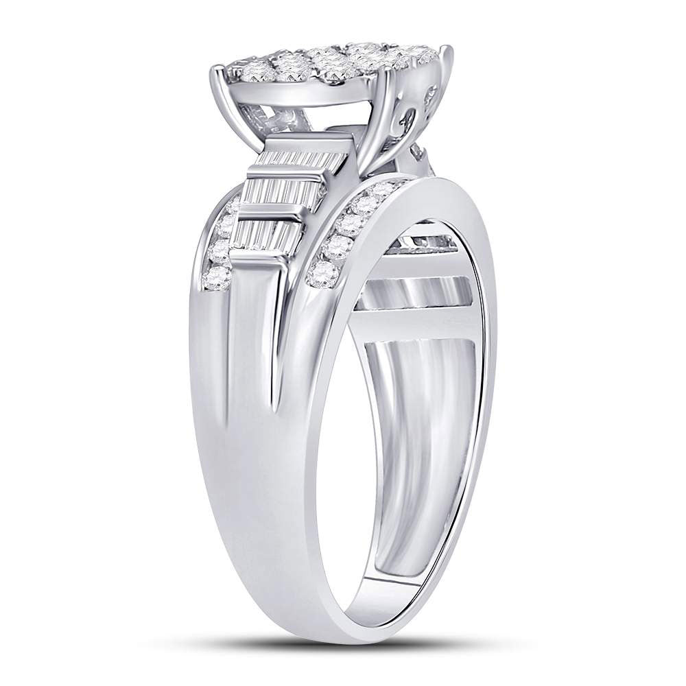 10kt White Gold Womens Round Diamond Cindys Dream Cluster Bridal Wedding Engagement Ring 1.00 Cttw 7 Daisy Joyeria