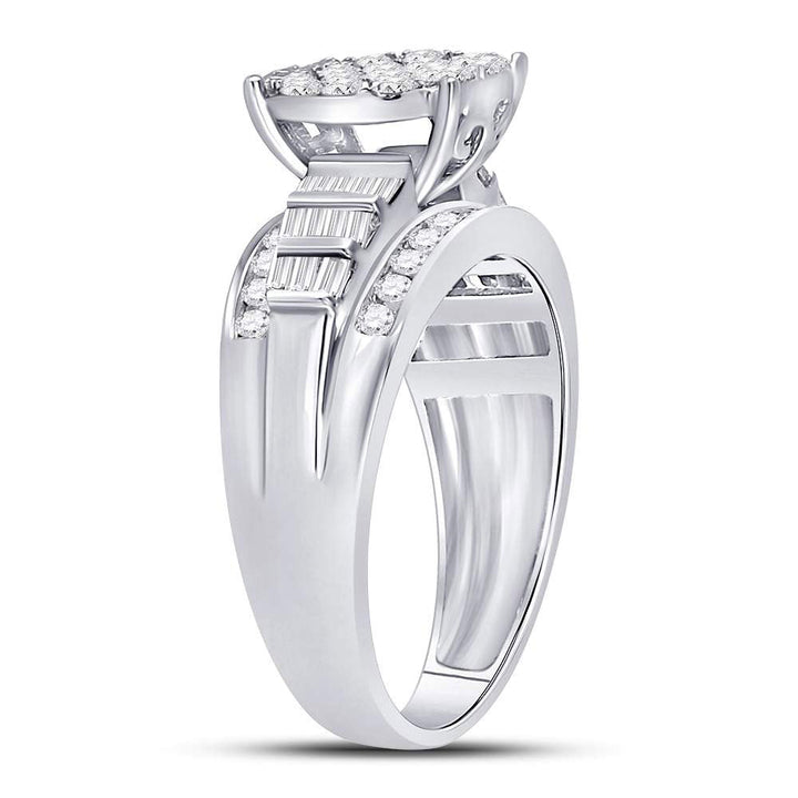 10kt White Gold Womens Round Diamond Cindys Dream Cluster Bridal Wedding Engagement Ring 1.00 Cttw 7 Daisy Joyeria