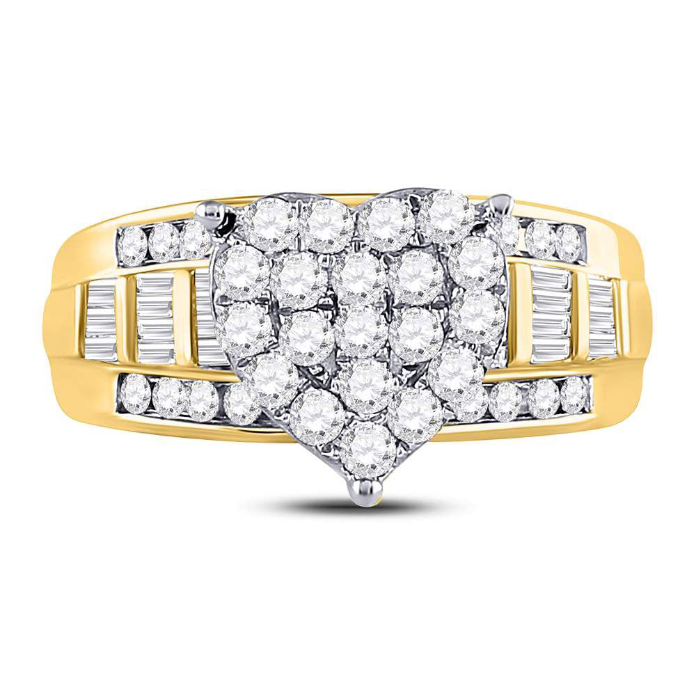 10kt Yellow Gold Womens Round Diamond Heart Cluster Bridal Wedding Engagement Ring 1.00 Cttw 7 Daisy Joyeria